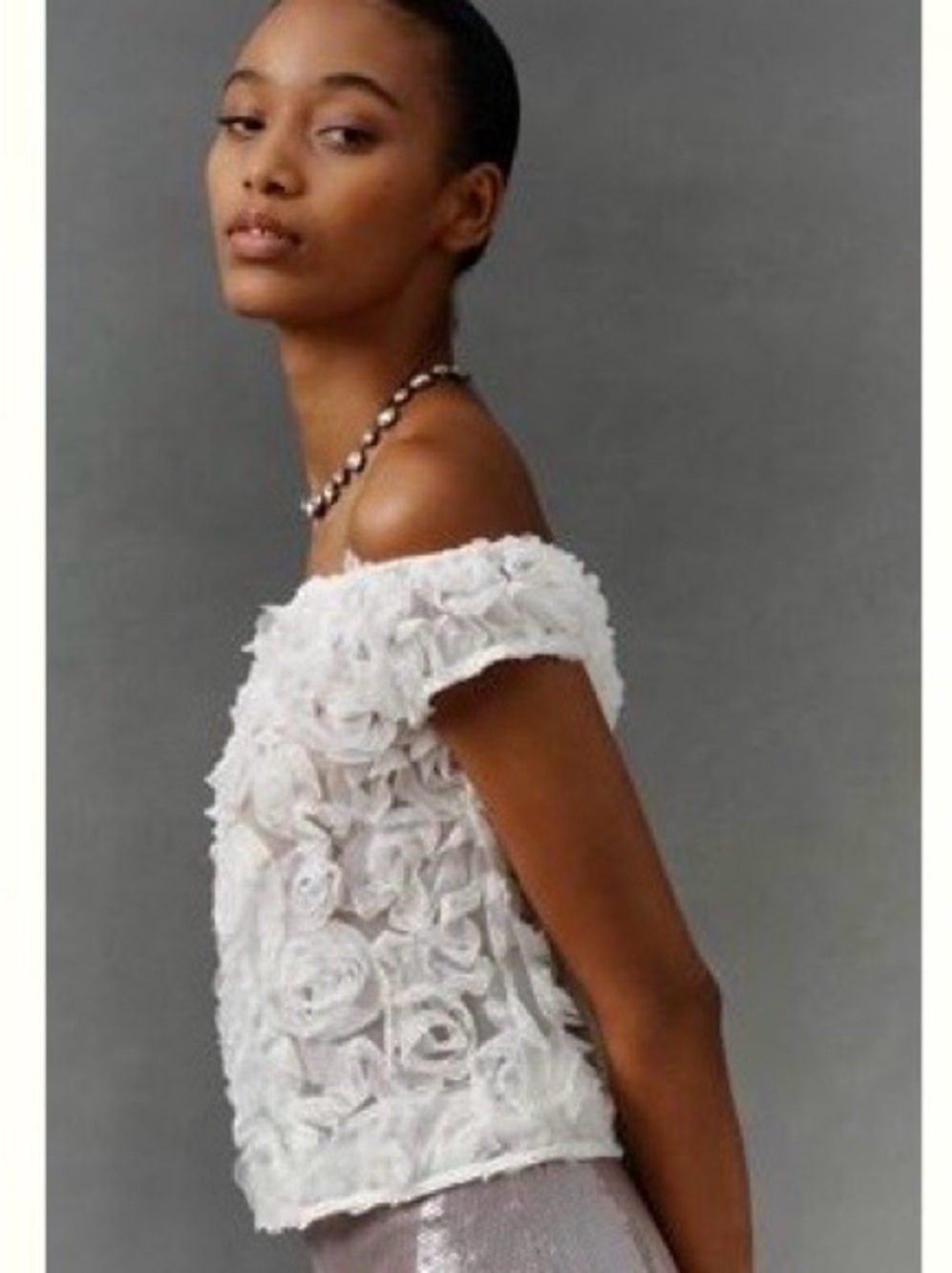 Maeve White Floral Appliqué Off-Shoulder Top
